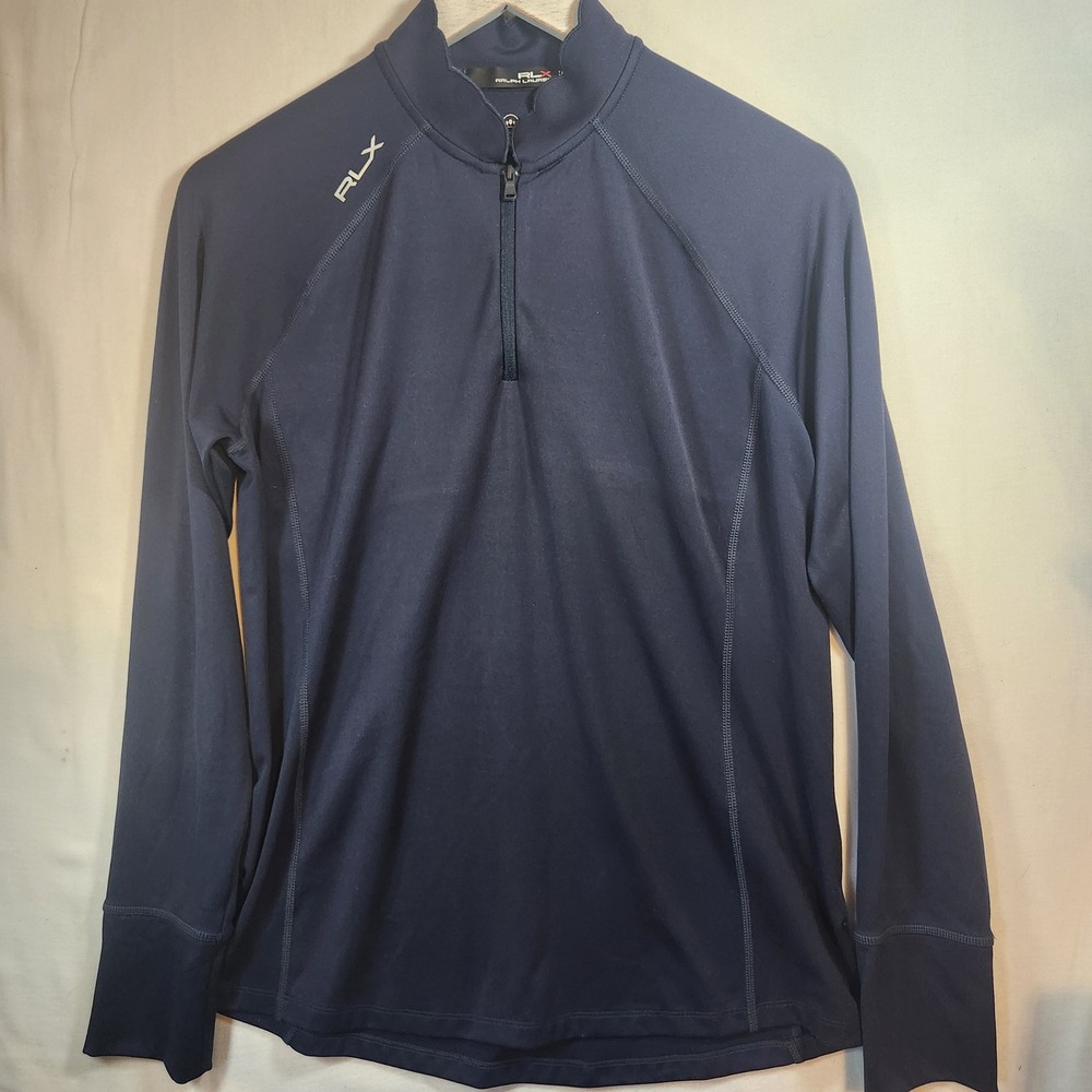 RLX Ralph Lauren Navy‎ Blue Quarter Zip Wicking Pullover Scalloped Mock Neck M